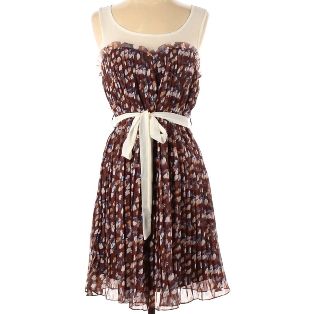 Ya Los Angeles Brown Floral Silk Blend Dress New S